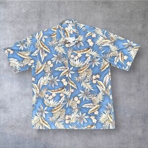 Vintage 80s Blue Hawaiian Shirt Indie Sleaze Touristcore Y2K Surf Dad Size Large